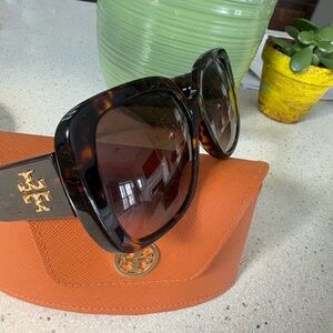 Tory Burch Tortoise Sunglasses with Bold Orange Case